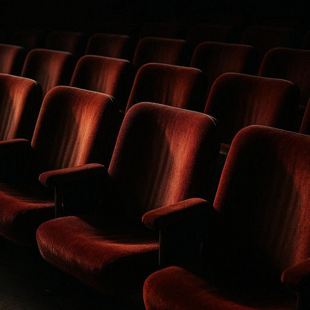 Movie or theater auditorium with rows of seats. Abstract background.の写真素材