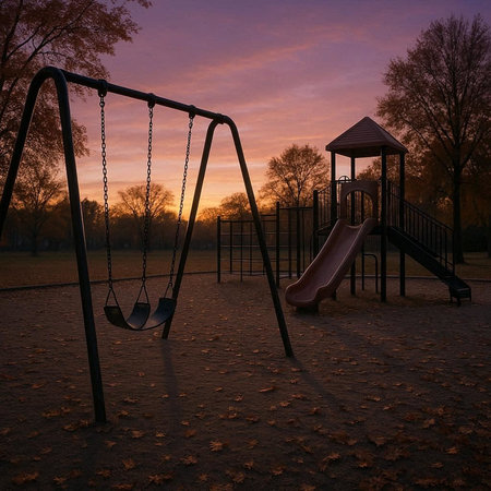 Playground in the park at sunset. Children's playground in the evening.