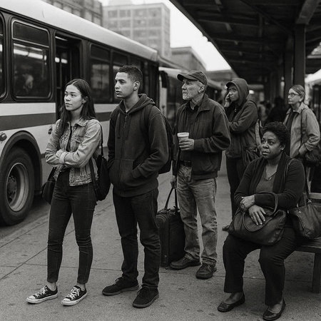 People waiting for a bus at the bus stop in New York City