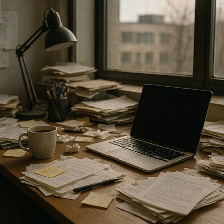 Laptop on the table with a cup of coffee and books in the background
