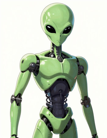 Green robot on a white background. 3d render with clipping path