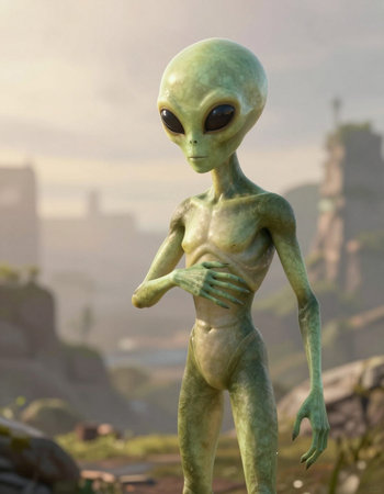Fantasy alien in the city. Fantasy alien in the city.