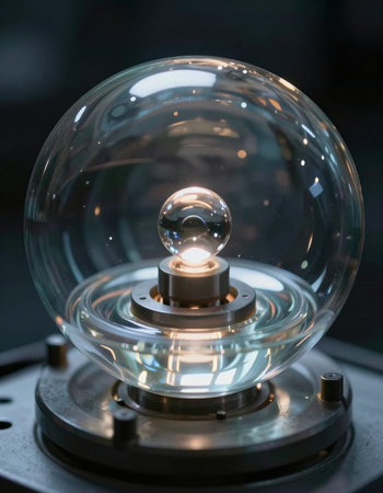 Crystal ball on a stand in a scientific laboratory, close-up
