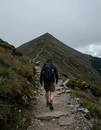 Hiking in the Carpathian Mountains in Ukraine. Hiking trail