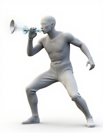 3d rendering of a man with a megaphone on a white background