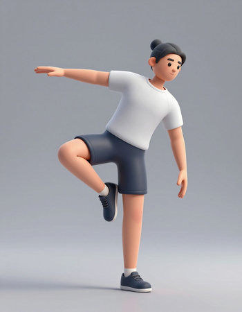 3d illustration of a character doing fitness exercise on a gray background