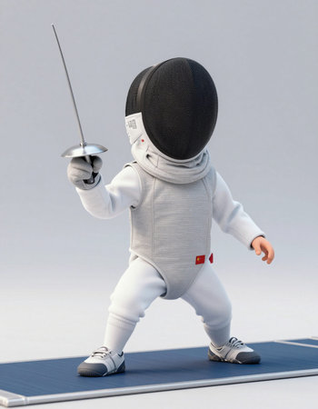 3D illustration of a fencer on a gray background.の写真素材