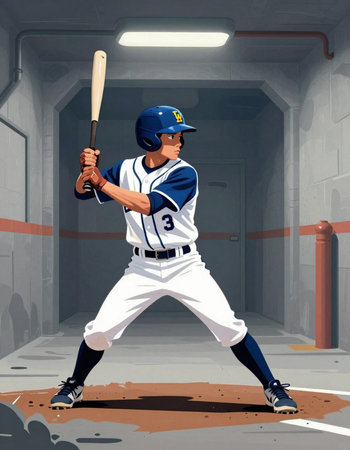 Baseball player in the stadium. Vector illustration. Cartoon style.