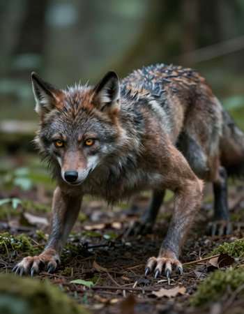 A wild canid in the forest.
