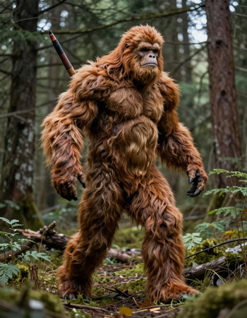 Creature in the forest with an ax in his hand.
