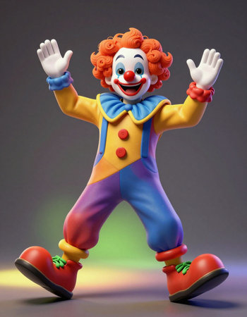 Clown with red nose and a clown costume, 3d illustration