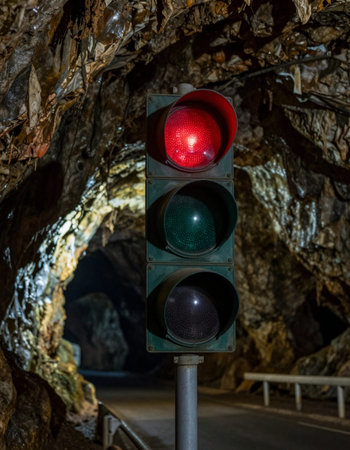 Traffic light in a tunnel. Red and green traffic lights.