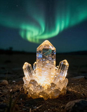 Aurora borealis, northern lights in the night sky.