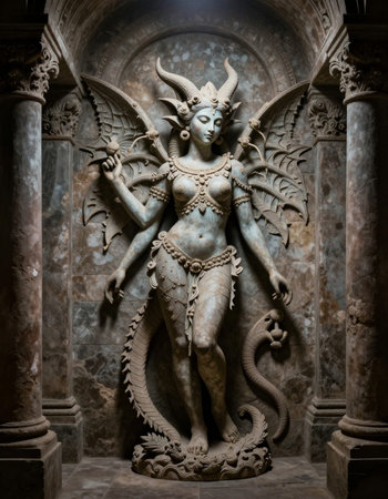 Statue of a Hindu god in the hall of the temple.