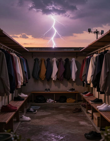 Lightning strikes the clothes in a hanger.