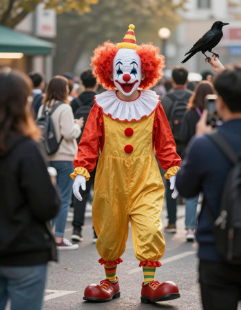 Clowns take part in a public event.