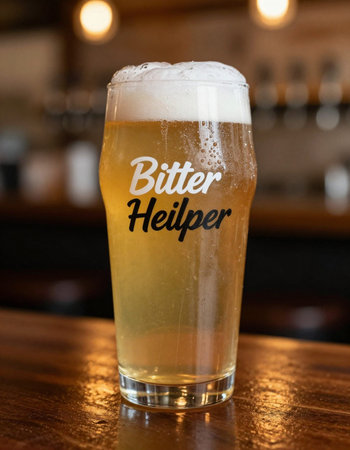 A pint of beer on a bar counter in a pub or restaurant