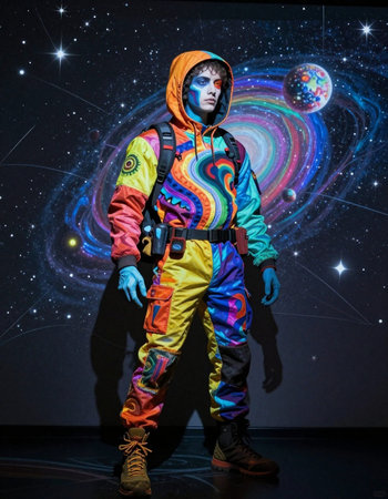 Astronaut in outer space with planets, stars and nebula