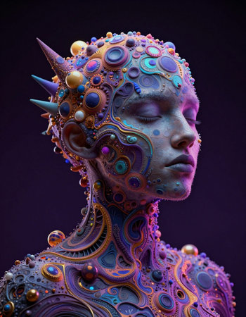 Portrait of a beautiful woman with creative make-up and bodyart