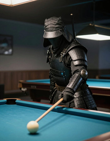 Person playing billiards in a dark room, close-up