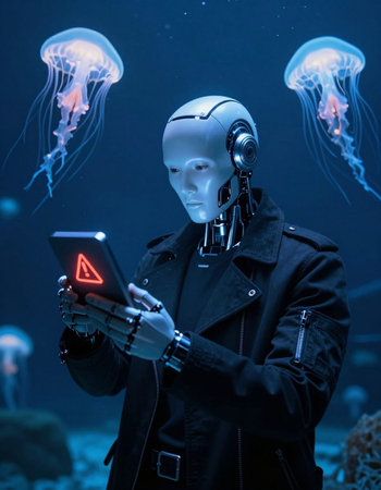 A human robot in the aquarium.