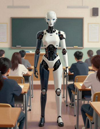 Robot in the classroom at school, Education and Technology concept.