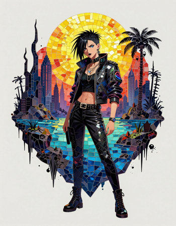 Illustration of a girl in the style of the 80s
