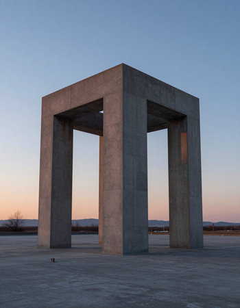 3d rendering of a monument at sunset with a blue sky in the background