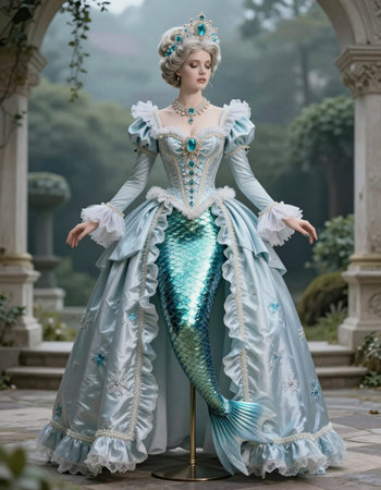 Princess in a long blue dress with a crown on her head