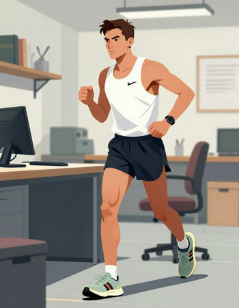 Illustration of a young man running in the office