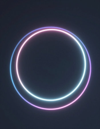 Glowing neon circle frame on a dark background. 3d renderingの写真素材