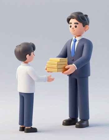 3d illustration of Businessman giving a stack of coins to a customer