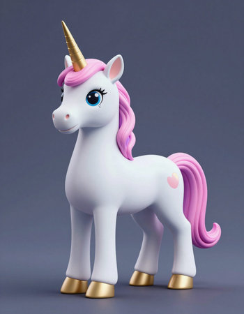 Unicorn with pink mane on a gray background. 3d renderingの写真素材