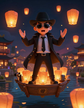 Chinese lanterns floating in the night, chinese lunar new year concept