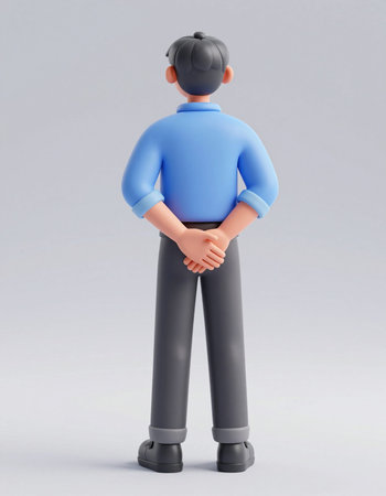 3d illustration of a man standing with hands on his hips.