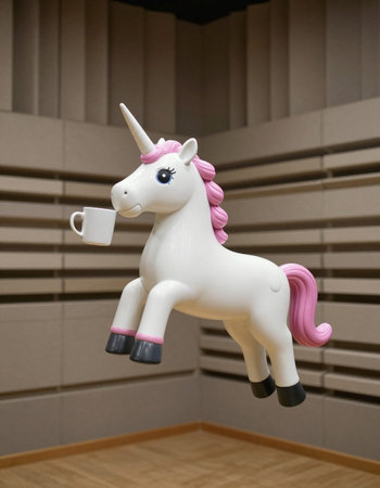 Unicorn figurine with a cup of coffee, close up