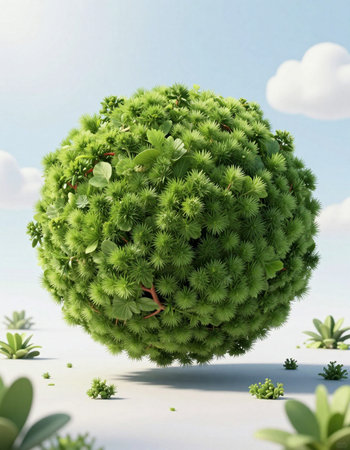 3d render of green plant in the form of a globe.