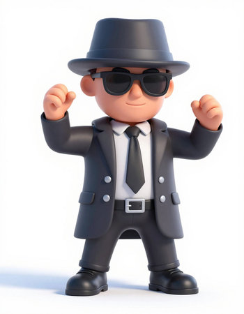 3d illustration of a businessman in a suit with a hat and sunglasses