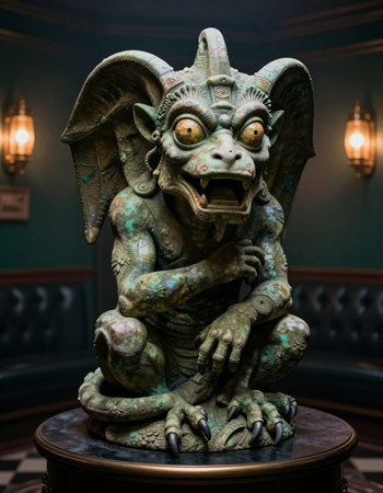 Statue of a demon in the interior of an old palace.