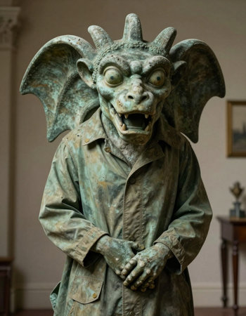 Statue of an angry monster in the hall of the castle.