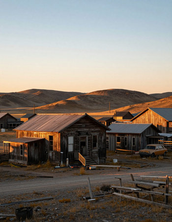 Abandoned wooden houses in the ghost town of Bodie, California