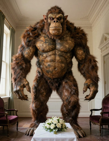 Gorilla statue in the interior of a royal palace in Madrid
