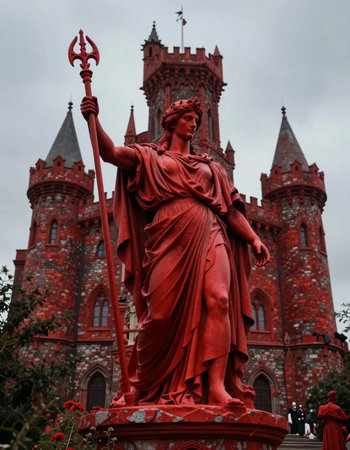Statue in front of the medieval castle
