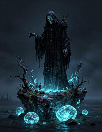 Halloween scene with crystal ball on dark background