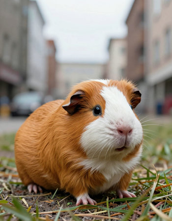 guinea pig on the street of the city. close-up