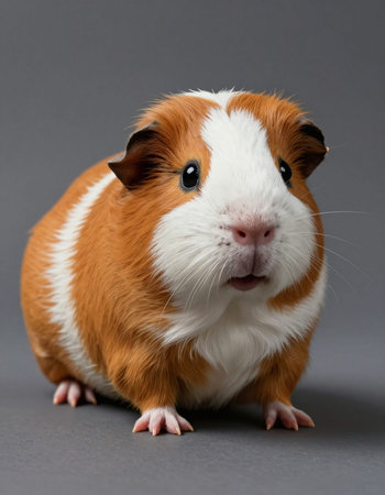 Guinea pig on gray background. Cute guinea pig.