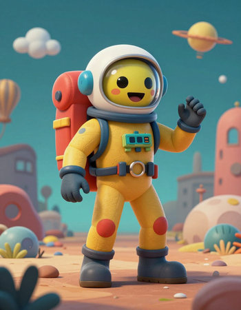 Astronaut in the desert - 3D illustration. Cartoon character