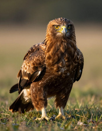 Common buzzard (Buteo buteo) on the ground