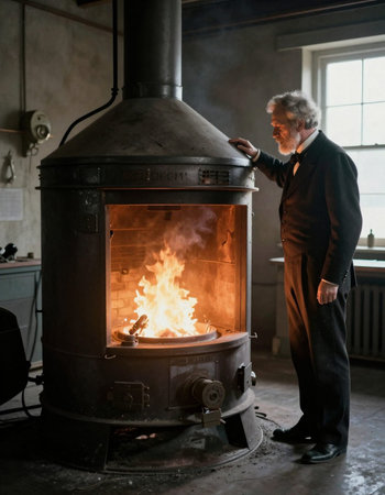 Elderly man in front of a stove in a home kitchen