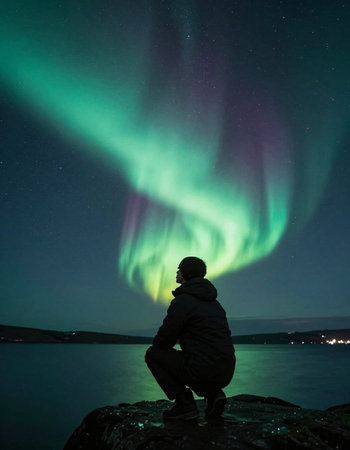Aurora borealis - northern lights over the fjord